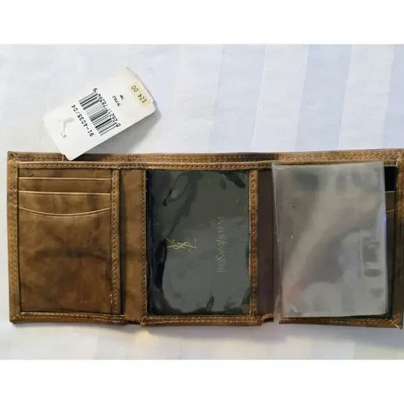 Vintage Yves Saint Laurent YSL Leather Trifold Wallet Tan w Tag